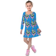 Monster And Cute Monsters Fight With Snake And Cyclops Kids  Long Sleeve Velvet Dress by DinzDas