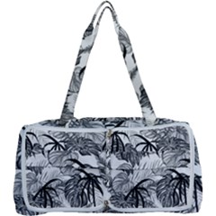 Black And White Leafs Pattern, Tropical Jungle, Nature Themed Multi Function Bag by Casemiro