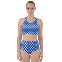 Pastel Blue, White Polka Dots Pattern, Retro, Classic Dotted Theme Racer Back Bikini Set by Casemiro