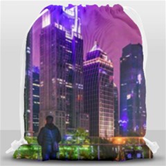 Lujiazui District Nigth Scene, Shanghai China Drawstring Bag (large) by dflcprintsclothing
