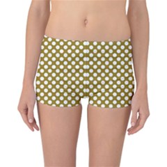 Gold Polka Dots Patterm, Retro Style Dotted Pattern, Classic White Circles Reversible Boyleg Bikini Bottoms by Casemiro