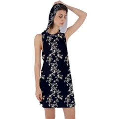 Dark Botanical Motif Pattern Racer Back Hoodie Dress by dflcprintsclothing