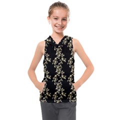 Dark Botanical Motif Pattern Kids  Sleeveless Hoodie by dflcprintsclothing