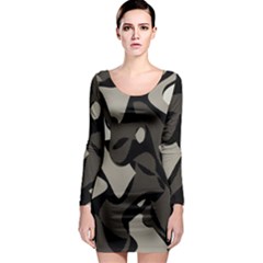 Trippy Sepia Paint Splash, Brown, Army Style Camo, Dotted Abstract Pattern Long Sleeve Bodycon Dress by Casemiro