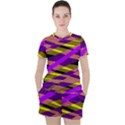 Abstract geometric blocks, yellow, orange, purple triangles, modern design Women s Tee and Shorts Set View1