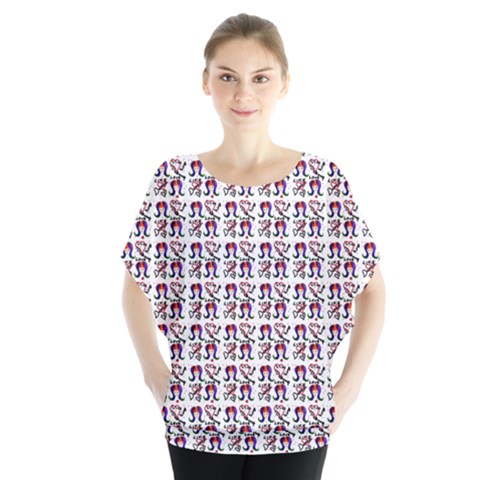 60s Ombre Hair Girl White Batwing Chiffon Blouse by snowwhitegirl