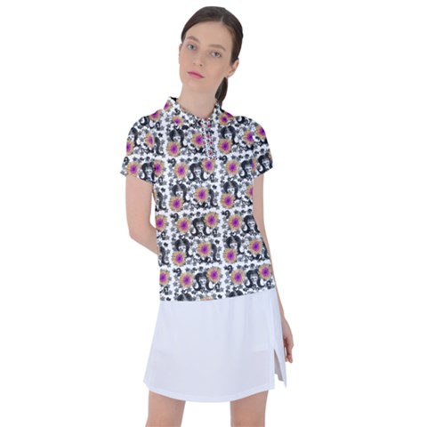 60s Girl Floral White Women s Polo Tee by snowwhitegirl