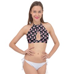 Floral Print Cross Front Halter Bikini Top