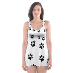 Dog Paws Pattern, Black And White Vector Illustration, Animal Love Theme Skater Dress Swimsuit by Casemiro