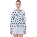 Dog paws pattern, black and white vector illustration, animal love theme Women s Tie Up Sweat View1