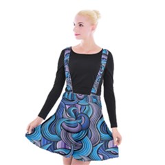 Blue Swirl Pattern Suspender Skater Skirt by designsbymallika