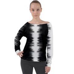 Black And White Noise, Sound Equalizer Pattern Off Shoulder Long Sleeve Velour Top by Casemiro