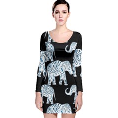 Elephant-pattern-background Long Sleeve Velvet Bodycon Dress by Sobalvarro