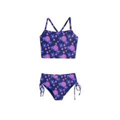 Pink And Blue Flowers Girls  Tankini Swimsuit by bloomingvinedesign