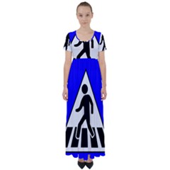 Cross Crossing Crosswalk Line Walk High Waist Short Sleeve Maxi Dress