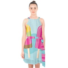 Ice Cream Parlour Halter Collar Waist Tie Chiffon Dress