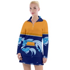 Fish Water Fisherman Women s Long Sleeve Casual Dress by HermanTelo