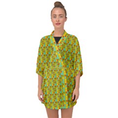 Lemon And Yellow Half Sleeve Chiffon Kimono