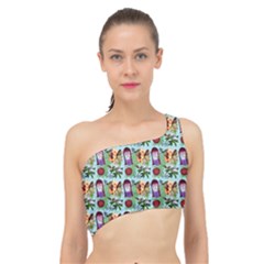 Purple Glasses Girl Pattern Blue Spliced Up Bikini Top  by snowwhitegirl