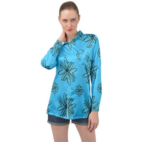 Blue Repeat Pattern Long Sleeve Satin Shirt by emmamatrixworm