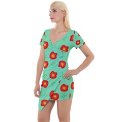 Flower Pattern Ornament Short Sleeve Asymmetric Mini Dress by HermanTelo