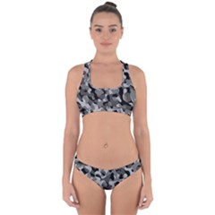 Grey And Black Camouflage Pattern Cross Back Hipster Bikini Set by SpinnyChairDesigns