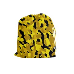 Black And Yellow Camouflage Pattern Drawstring Pouch (large)