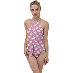 Cute Cat Faces White And Pink Go With The Flow One Piece Swimsuit by SpinnyChairDesigns