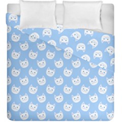 Cute Cat Faces White And Blue  Duvet Cover Double Side (king Size)