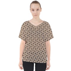 Cat Dog Animal Paw Prints Pattern Brown Black V-neck Dolman Drape Top by SpinnyChairDesigns