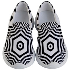 Black And White Line Art Stripes Pattern Kids Lightweight Slip Ons by SpinnyChairDesigns