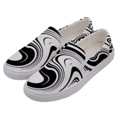 Black And White Swirl Spiral Swoosh Pattern Men s Canvas Slip Ons by SpinnyChairDesigns