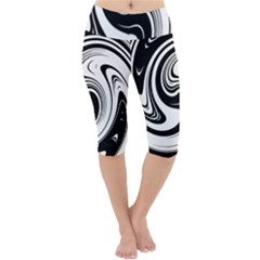 Black And White Swirl Spiral Swoosh Pattern Lightweight Velour Cropped Yoga Leggings