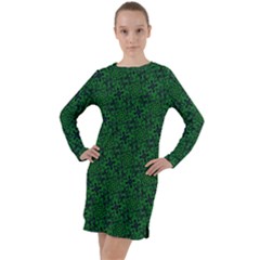 Green Intricate Pattern Long Sleeve Hoodie Dress by SpinnyChairDesigns
