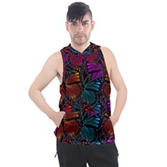 Colorful Monarch Butterfly Pattern Men s Sleeveless Hoodie