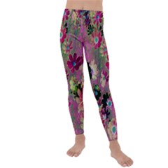 Cosmos Flowers Dark Red Kids  Lightweight Velour Leggings by DinkovaArt