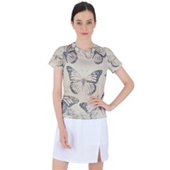 Vintage Ink Stamp On Paper Monarch Butterfly Women s Sports Top by SpinnyChairDesigns