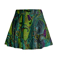 Jungle Print Green Abstract Pattern Mini Flare Skirt by SpinnyChairDesigns