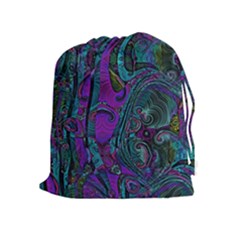 Purple Teal Abstract Jungle Print Pattern Drawstring Pouch (xl) by SpinnyChairDesigns