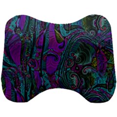 Purple Teal Abstract Jungle Print Pattern Head Support Cushion by SpinnyChairDesigns