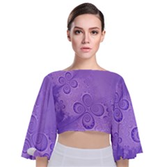Purple Intricate Swirls Pattern Tie Back Butterfly Sleeve Chiffon Top