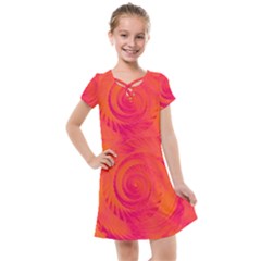 Pink And Orange Swirl Kids  Cross Web Dress by SpinnyChairDesigns