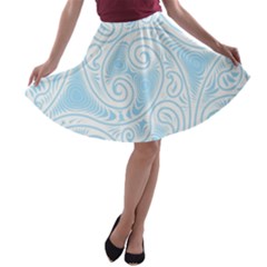 Light Blue And White Abstract Paisley A-line Skater Skirt