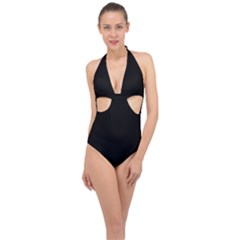 Rich Ebony Halter Front Plunge Swimsuit by Janetaudreywilson