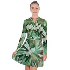 Green Brown Abstract Floral Pattern Long Sleeve Panel Dress by SpinnyChairDesigns