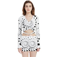 Abstract Black And White Polka Dots Velvet Wrap Crop Top
