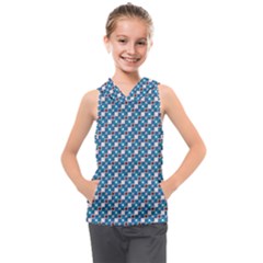 Country Blue Checks Pattern Kids  Sleeveless Hoodie by SpinnyChairDesigns