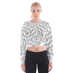Truchet Tiles Grey White Pattern Cropped Sweatshirt by SpinnyChairDesigns