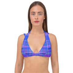 Madras Plaid Blue Purple Double Strap Halter Bikini Top by SpinnyChairDesigns