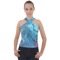 Blue Marble Abstract Art Cross Neck Velour Top by SpinnyChairDesigns